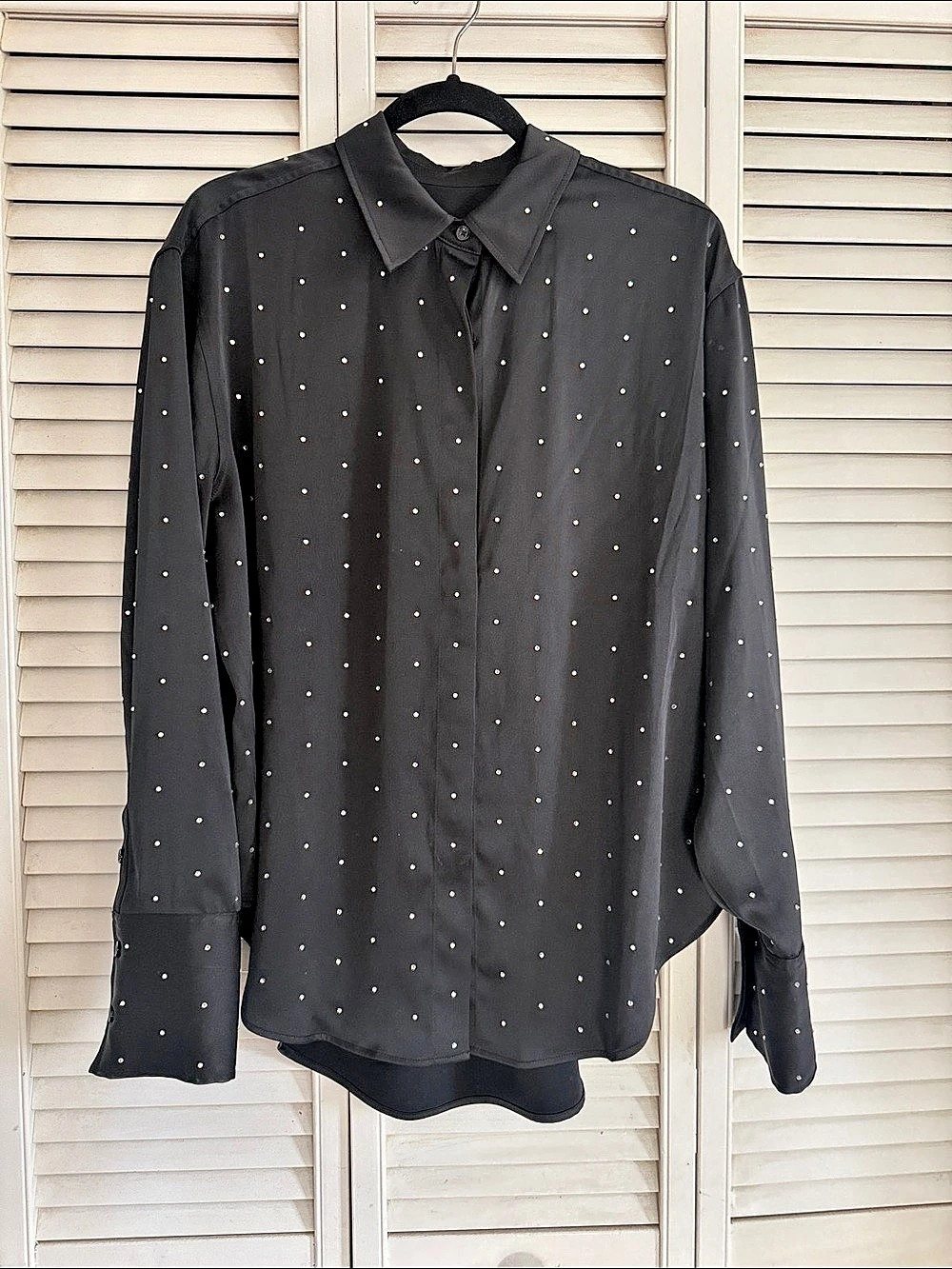 Good American Oversized Rhinestone Button Down Black/Medium Like New